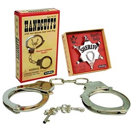 Schylling Classic Metal Handcuffs & Law Man Sheriff's Badge Gift Set Bundle - 2 Pack