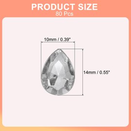 sourcing map 80Pcs 10 x 14 mm Teardrop Rhinestones Acrylic Pointed Back Rhinestone Beads Gems for Jewelry Making Costume Crystal Embellishments Crafts, White