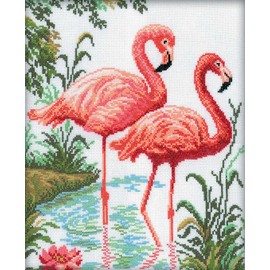 RTO Flamingo Kreuzstichset, Baumwolle, Mehrfarbig, 26x31 cm
