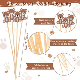 Tioncy 100 Pcs Bear Cocktail Picks 4.7 Inch Bear Cocktail Toothpicks for Appetizers Decorative Bamboo Skewers Party Decorations Fruit Food Picks for Party Supplies