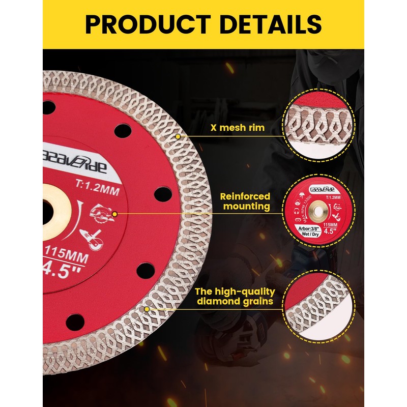 Casaverde 4.5" Super Thin Diamond Tile Blade with 3/8" Arbor,Cutting