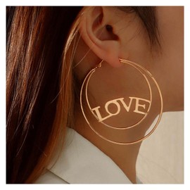 Cimenexe Punk Large Circle Hoop Earrings Gold Hollow Circle Earrings Large Letter Earrings Exaggerated Circle Earrings Vintage Round Geometric Earrings Jewellery for Women and Girls
