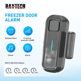 Daytech Refrigerator & Freezer Door Alarm - Adjustable 1-4 Minute Delay, 0-120dB Adjustable Siren, Door/Window Sensor for Home or Business (5 Pack, Gray)