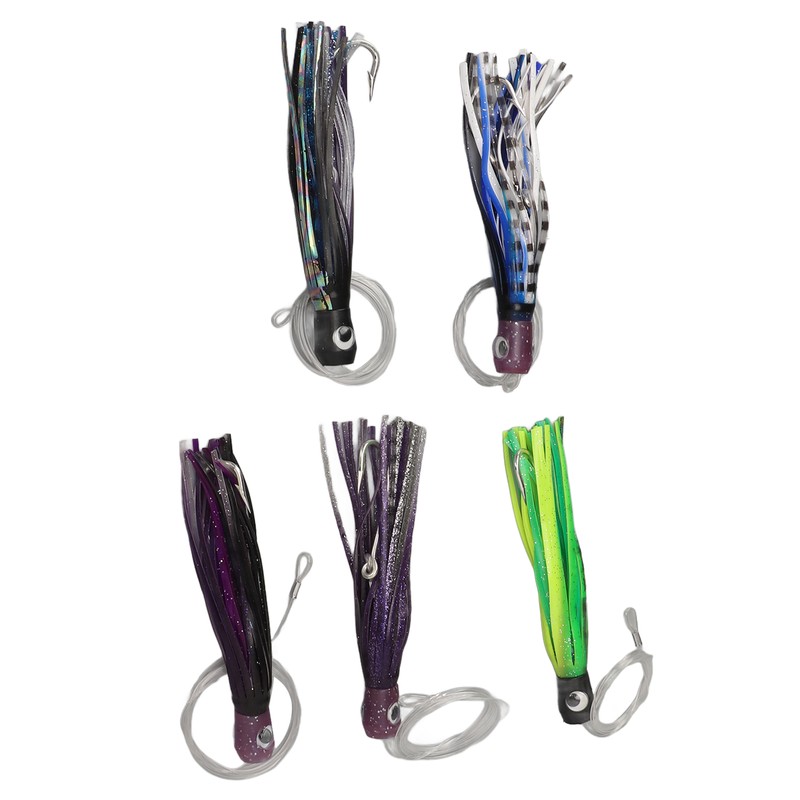 5PCS Saltwater Trolling Lure PVC Squid Skirted Deep Sea Fishing