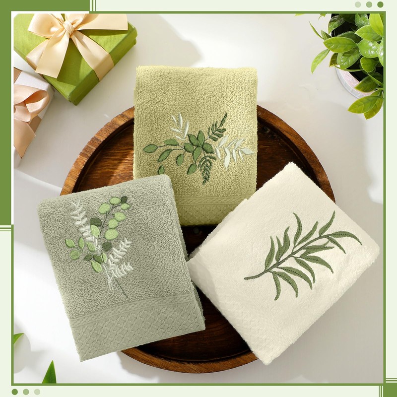 Tingjoo 3 Pcs Eucalyptus Leaves Hand Towels Farmhouse Green Fingertip