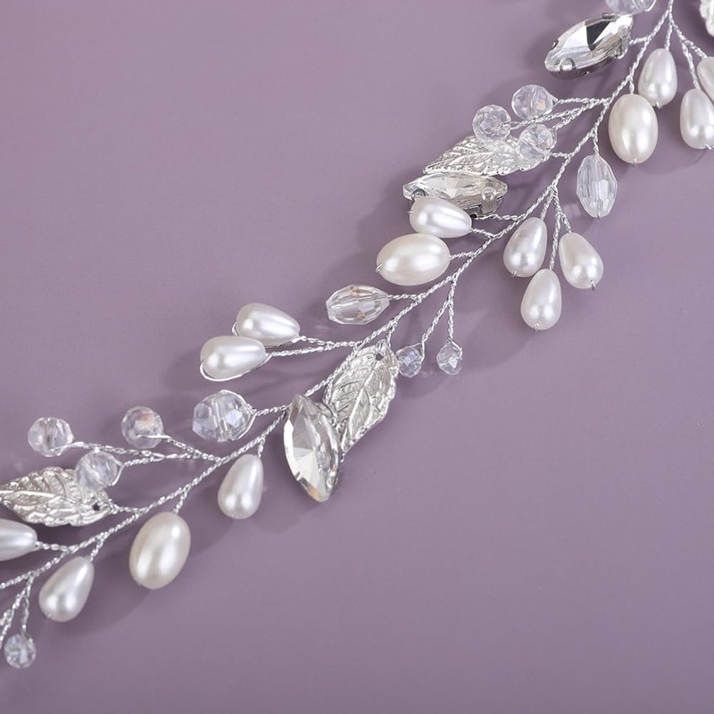 Teyglen Leaf Bride Wedding Headband Silver Leaf Hair Vine Handmade