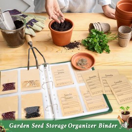 SUMMORO Seed Storage Organizer Binder-Garden Seed Packet Organizer with 50 Pack Seed Packet Sleeves that Stores 200 Seed Envelopes-100 Resealable Seed Saving Envelopes for Seed Storage, Seed Saver
