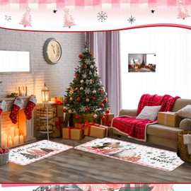 Suttmin 2 Pieces Hello Winter Snowman Kitchen Rugs Set Snowflake Kitchen Mat Let It Snow Rug for Christmas Winter Home Holiday Decor 17x29 and 17x47 Inch(Pink)