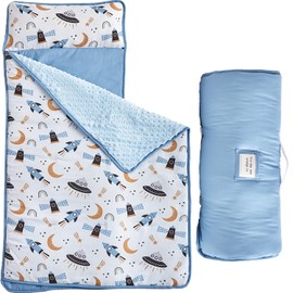 DuShow Toddler Nap Mat for Boys,Soft Roll Up Slumber Bags,Toddler Nap Mat with Removable Pillow and Fleece Blanket,Kids Sleeping Bag for Daycare and Preschool Kindergarten,Space Pattern