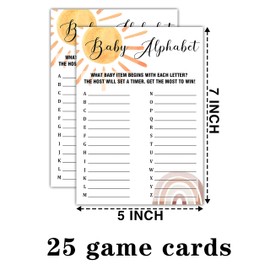 Qoamp Boho Rainbow Baby Alphabet Baby Shower Games, 25 Sunshine Gender Neutral Cards, Gender Reveal Party Game Set for Women, Men-A26