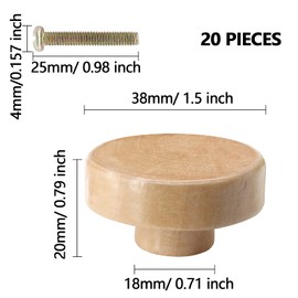 Litoexpe 20 Pieces Wood Knobs Flat Top Round Cabinet Knobs 1-1/2 Inch, Natural Wooden Cabinet Pulls Handles Hardware for Drawer Wardrobe Dresser