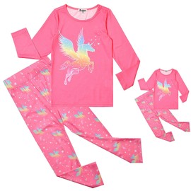 Matching 18 inch Dolls&Girls Pjs Sets Red Unicorn Pajamas Kids Sleepwear 3t 4t