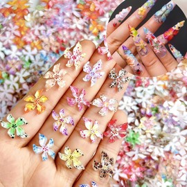 60PCS Flower Nail Charms Floral Nail Art Charms Colorful Flower Resin Charms Summer Spring Charms for Nails 3D Cute Nail Art Supplies for Women Girls Manicure DIY Decoration