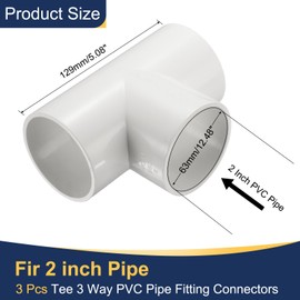 sourcing map 3pcs 2 1/2 Inch Tee 3 Way PVC Pipe Fittings Connector, Furniture Build Grade Corner Fitting Elbow Fittings for DIY Shelf Garden Support Structure Tent Connection, White