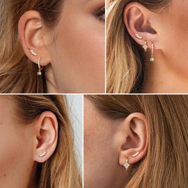 FIASASO 3 Pairs 14K Gold Earrings Hypoallergenic 925 Sterling Silver Stud Earring Huggie Earrings Set Dainty Gold Earrings Small Hoop Earrings Jewelry Cartilage Earrings gold dangle cz
