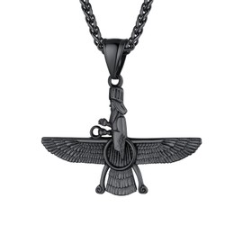 U7 Pravarti Faravahar Pendant Necklace For Men Women Black Wheat Chain Zoroastrian Talisman Jewellery