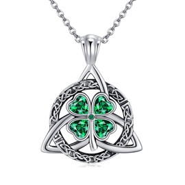 HUKKUN Four Leaf Clover Necklace Sterling Silver Shamrock Necklace St.Patrick's Day Jewelry Gifts for Women