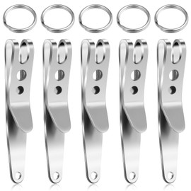 Tweruna 5 Pack Deep Carry Pocket Clip with Keychain, Heavy Duty Stainless Steel Multi-purpose Belt Clip, Portable Suspension Keychain Pocket Clips