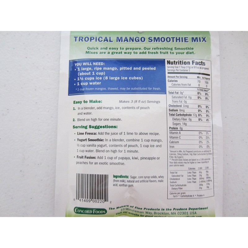 Concord Tropical Mango Smoothie Mix, 1.8-Ounce Packages (Pack of 18