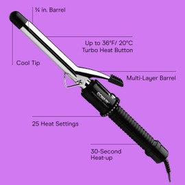 Conair Instant Heat 3/4-Inch Curling Iron, ¾-inch Barrel Produces Tight Curls, Hair Curler for Short to Medium Hair, 25 Heat Setting Hair Curling Iron, Black