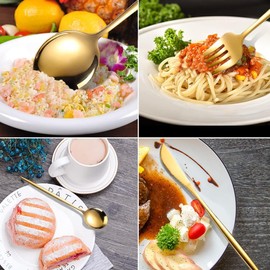 NAKORNO Juego de Cubiertos con Cuchillo para Carne: 25-piezas de Cubiertos de Acero Inoxidable para 5 - Brillo duradero para el hogar/fiestas/uso diario - Regalo para la Familia (Oro)