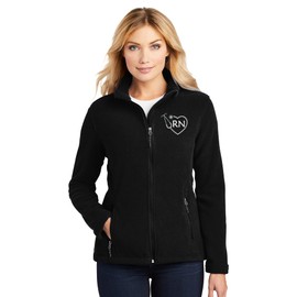 The Crafty Engineer RN Zip Up Fleece Jacket, Custom Nurse Gift, Embroidered Nursing Jacket with Pockets (Black, Small)
