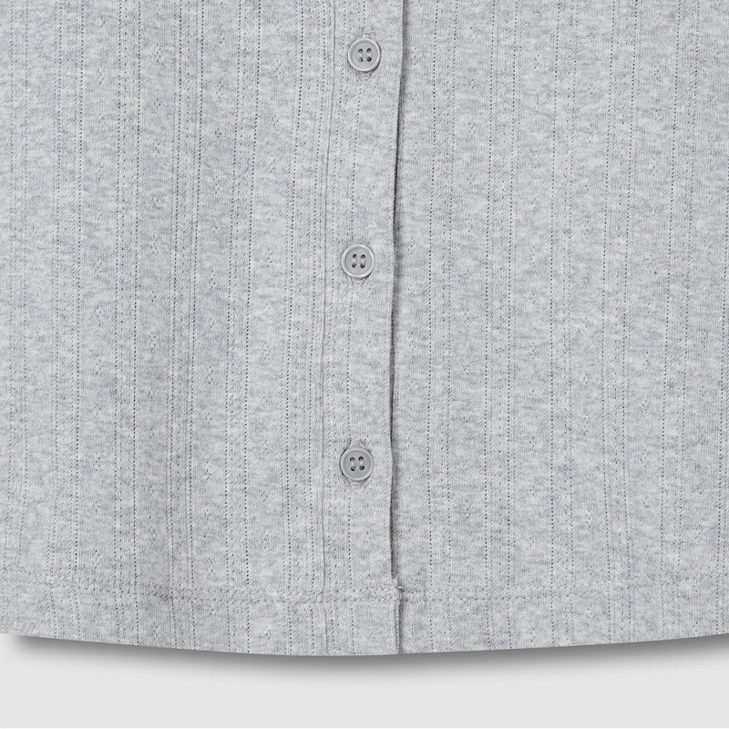 JAJU [JAJU] Her Pointelle Long Sleeve Lounge Cardigan_Melange Grey