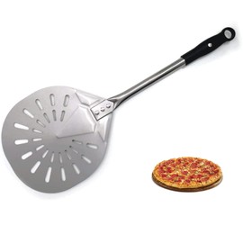 9'' Turning Pizza Peel, Round Perforated Pizza Paddle with 29'' Detachable Handle Aluminium Steel for Brick Oven,HomeMade Pizza Bread