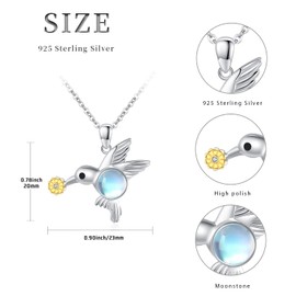 StoryEtain Hummingbird Necklace 925 Sterling Silver Daisy Pendant Necklace Moonstone Bird Necklace Jewellery Hummingbird Gifts for Women Girls Kid