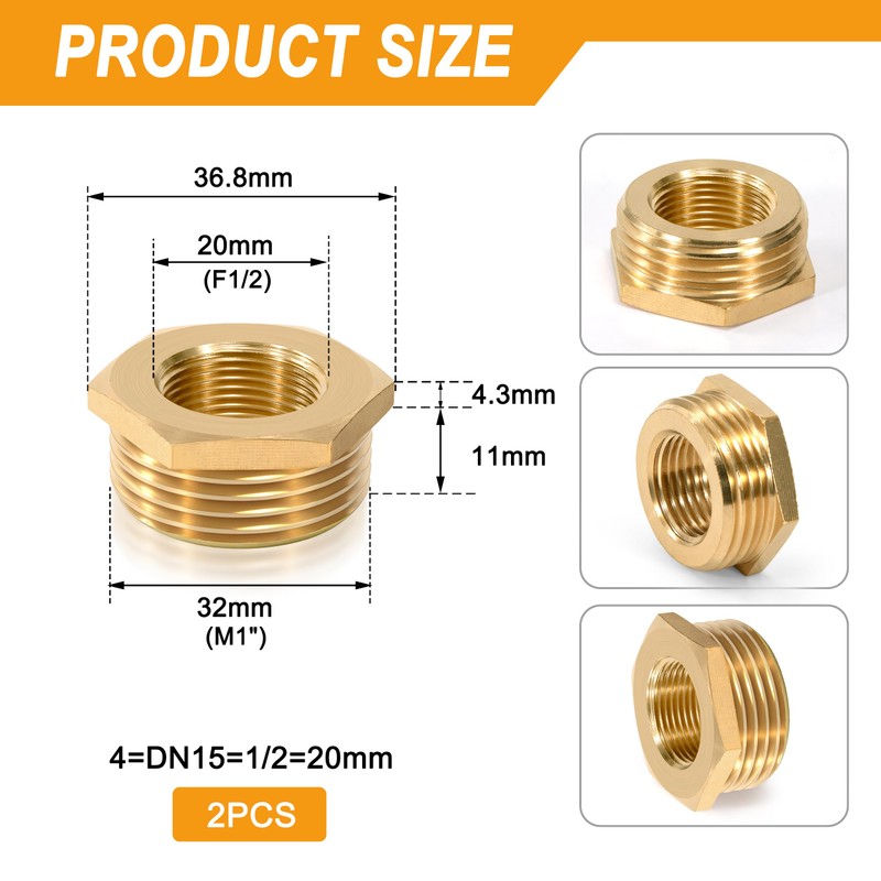 Brass Reducer, 3/4 Inch Male Thread x 1/8 Inch Female