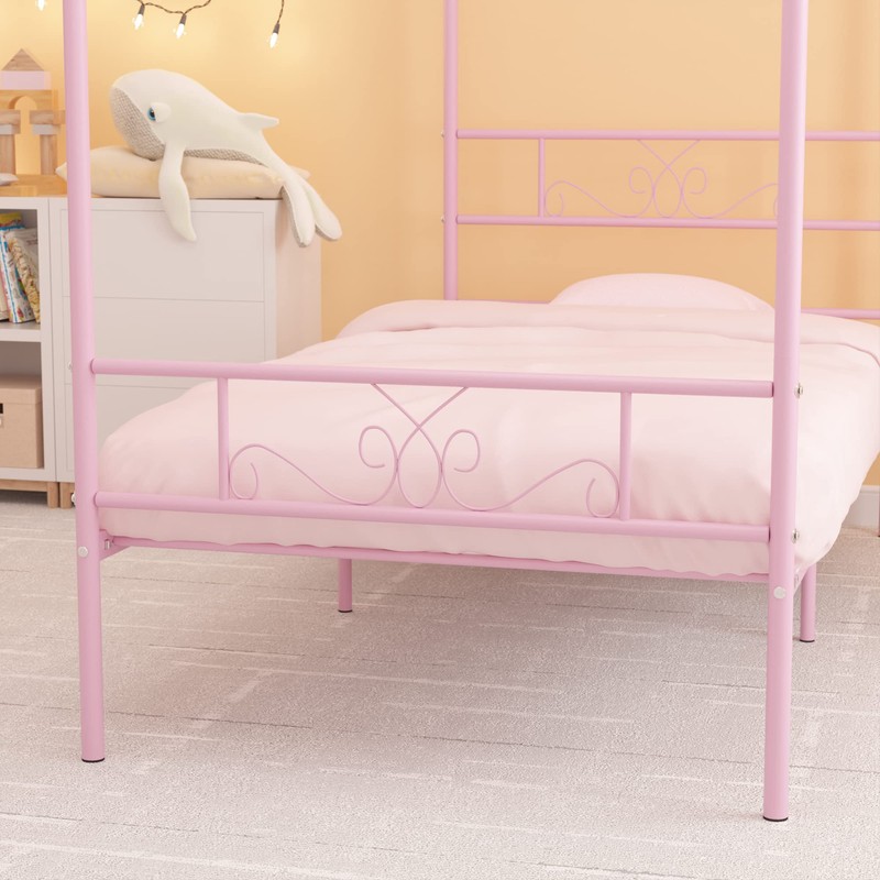 Weehom Twin Canopy Bed Frame with Headboard and Footboard, 4