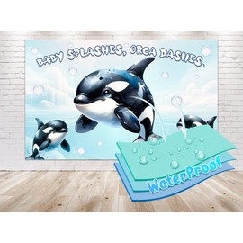 5x3 FT 'Baby Splashes, Orca Dashes' Killer Whale Baby Shower Backdrop - Majestic Sea Life Party Decor