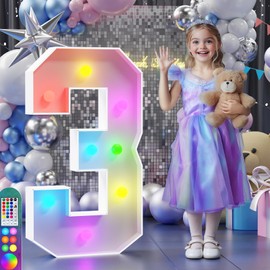 JoyMuse Colorful Marquee Numbers 3FT, Light Up Numbers 3 for 3th Birthday Decoration, 3th Birthday Light Up Sign with 18 Colors Remote Control, Large Numbers for Party Anniversary Decor