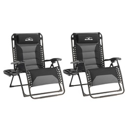 Tisetrail Zero Gravity Lounge Chairs - Set of 2 Oversized Reclining Patio Chairs with Adjustable Pillow & Cup Holder (500lbs Capacity, Black/Gray)