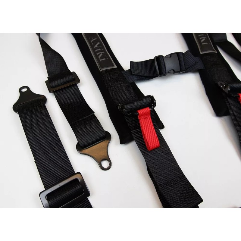 ANIKI BLACK 4 POINT AIRCRAFT BUCKLE SEAT BELT HARNESS w/
