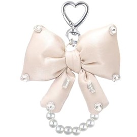 [GrandslamEX] リボン りぼん パール アクセサリー チャーム キーリング キーホルダー ストラップ キーチェーン スマホ ポーチ AirPods AirPods pro 財布 かわいい シンプル おしゃれ 飾り フック 小さめ カラフル 韓国 推し色 (ベージュ)