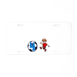 CafePress Soccer Player is Now 4 Boy Aluminum License Plate, Front License Plate, Vanity Tag