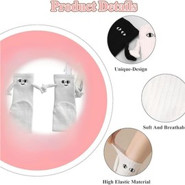 2 Pairs Black and White Funny Holding - Hands Socks for Couples - A Creative Gift Idea/Cadeaux de couple for Boyfriend, Family, Friends/Funny Couple Gifts-Even-size Socks