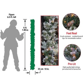 Natreecrown Pre-Lit Artificial Christmas Garland, Snowy Garland, White Lights 50, Decorated with Pine Cones, Berry Clusters,Pine Needle,Plug in, Christmas Decorations, 6 Feet