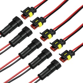 HUIQIAODS - Juego de 5 conectores de 2 pines (18 AWG) para coche, impermeables, conectores de terminales de 1,5 mm, paquete de 5 (5 kits de 2 pines)