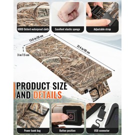 Remagr Heated Two Person Tree Stand Seat Cushion 37.4''x13.8'' /18''x10'' Thick 2.8in Ladder Tree Stand Seat Replacement Pad Foldable Waterproof Gifts for Outdoor Camping Deer Hunting(Leaves)