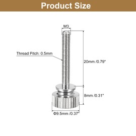 sourcing map M3x20mm Knurled Thumb Screws, 6pcs Brass Knurled Thumb Screws Bolts with Shoulder Grip Knobs Fasteners, Silver Tone