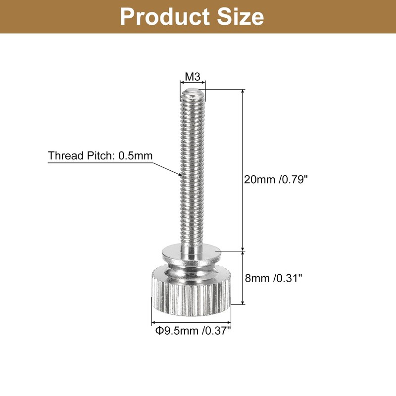 sourcing map M3x20mm Knurled Thumb Screws, 6pcs Brass Knurled Thumb
