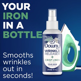 Downy Wrinkle Releaser Spray All In One Wrinkle Release Spray Travel Size, Odor Eliminator, Static Remover Fabric Refresher & Ironing Aid for Clothes 3 Fl Oz (Pack of 2), Crisp Linen Scent