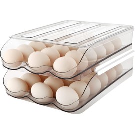 Maggie Stackable Egg Tray for Refrigerator 36 Egg Holder, Clear Plastic Egg Dispenser with Lid, Auto Rolling Egg Storage Container for Fridge, Space Saving Organization
