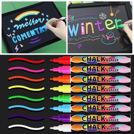 WECUTE 8 Colours Chalk Pens for Blackboard, Washable, 3 mm Neon Liquid Chalk for Windows, Chalk Marker for Glass & Boards, Blackboard Pen, Colourful Window Pens, Glass Paint Pens, Whiteboard Marker (3