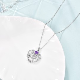KINGWHYTE Guardian Angel Necklace 925 Sterling Silver Angel Wings Necklace with Heart Zircon Wings Pendant Necklace Guardian Angel Jewerlly Gifts for Women