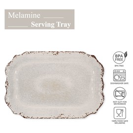 Supreme Housewares 20 Inch Melamine Serving Tray Serving Platter Rectangular Tray BPA-Free Large Tray for Charcuterie, Food, Fruit, Snack, and Dessert (Crackle, Cream)