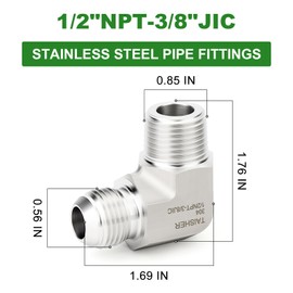 TAISHER 2PCS Forging of 304 Stainless Steel 90 Degree Elbow JIC Flare Tube Fittings,3/8" JIC Male x 1/2" NPT Male, Half Union