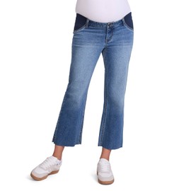 Motherhood Maternity Women's Under The Belly Wide Leg Crop Pregnancy Jeans with Elastic Inset Panels, Echo Wash